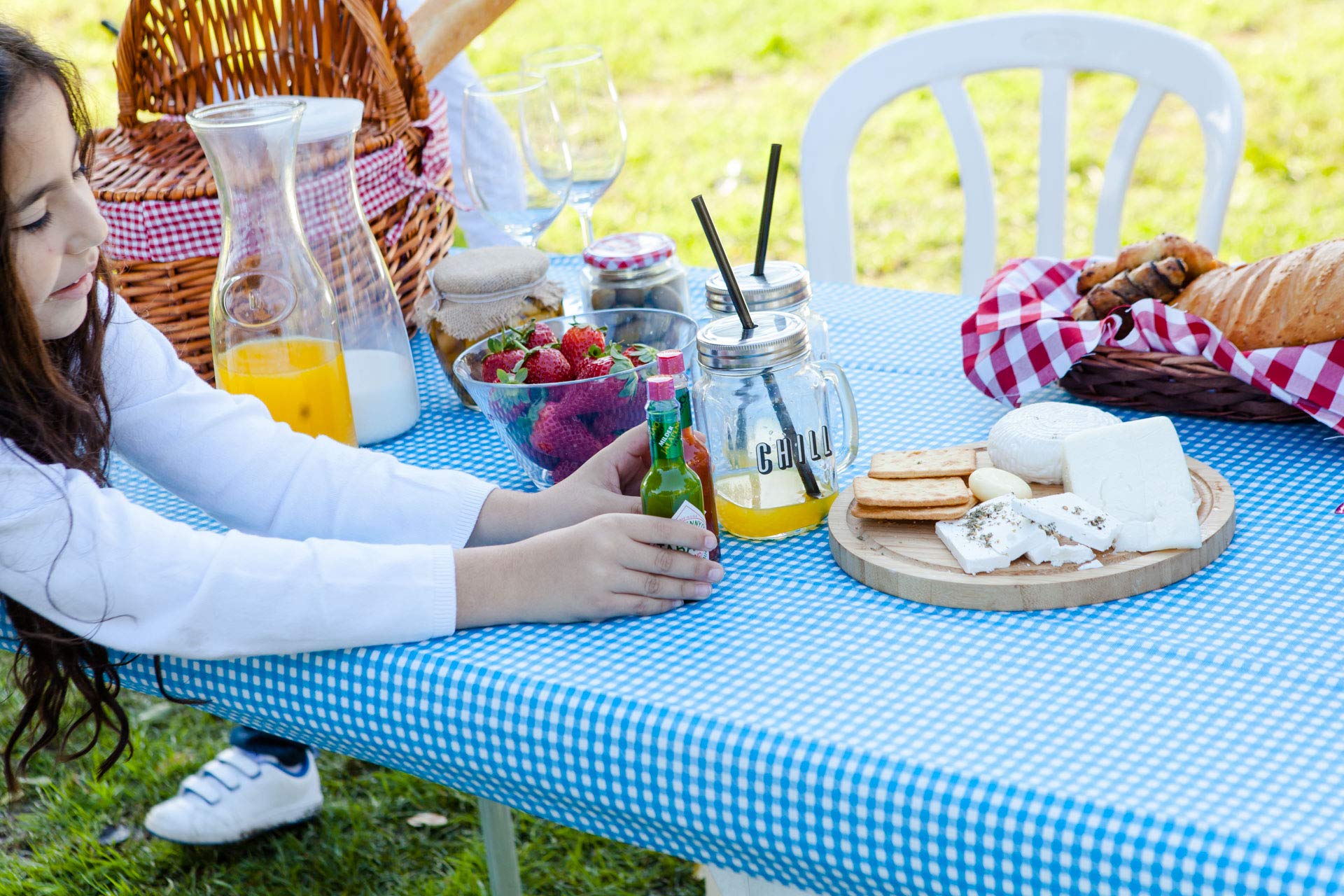 Amazon.co.jp: TopTableCloth ピクニックテーブルカバー ブルー 格子縞